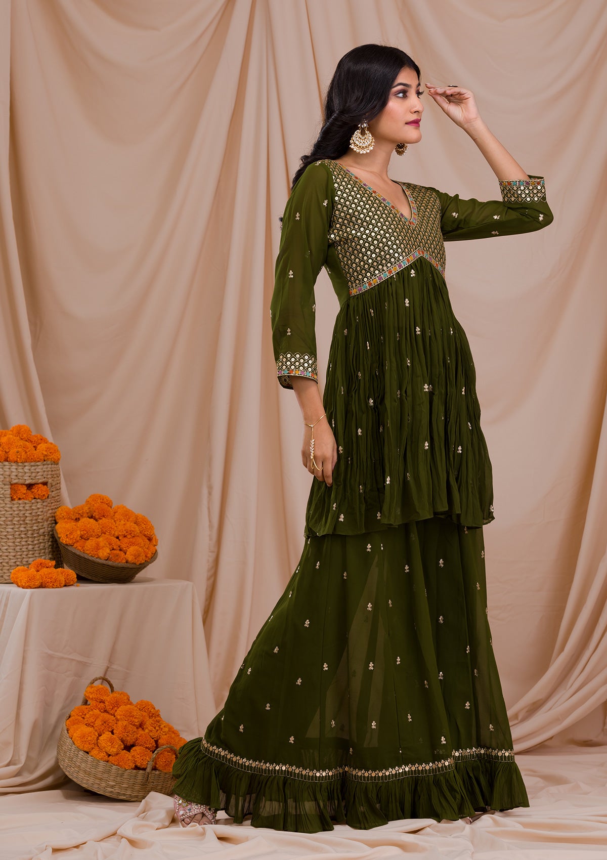 Invigorating Cotton Mehndi Readymade Gown